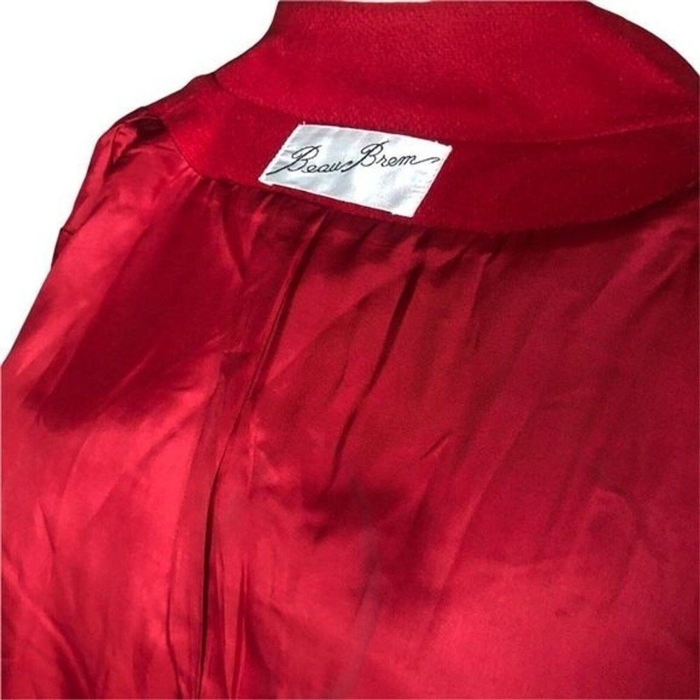 Vintage 80s Red Wool Mod Pea Mock Neck Mother of Pearl Button Beau Brem Coat USA - Picture 8 of 11